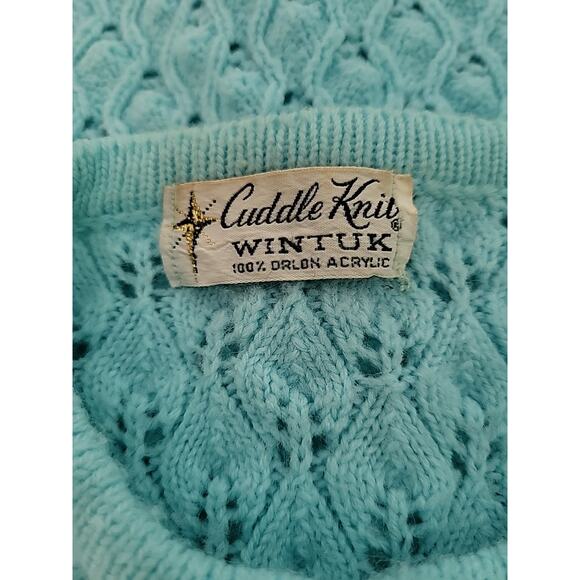 VTG‎ Cuddle Knit Cardigan Sweater M Blue Nubby 60s Cottage Coquette Rockabilly - Picture 9 of 12